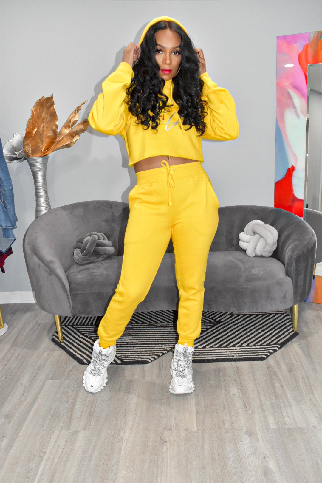 The Original POPPIN Chic Apparel Cropped Sweatsuit (Yellow)