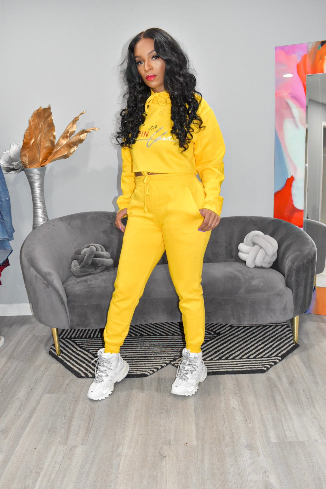 The Original POPPIN Chic Apparel Cropped Sweatsuit (Yellow)