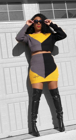 POPPIN Color Blocked 2 Piece Sweater Set