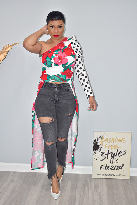 Floral Off the Shoulder High/Low Top