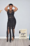 Black Mummy Meshed Fitted Dress