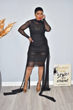 Black Mummy Meshed Fitted Dress