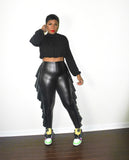 POPPIN High Neck and Ruffled Patent Pants Set