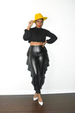 POPPIN High Neck and Ruffled Patent Pants Set