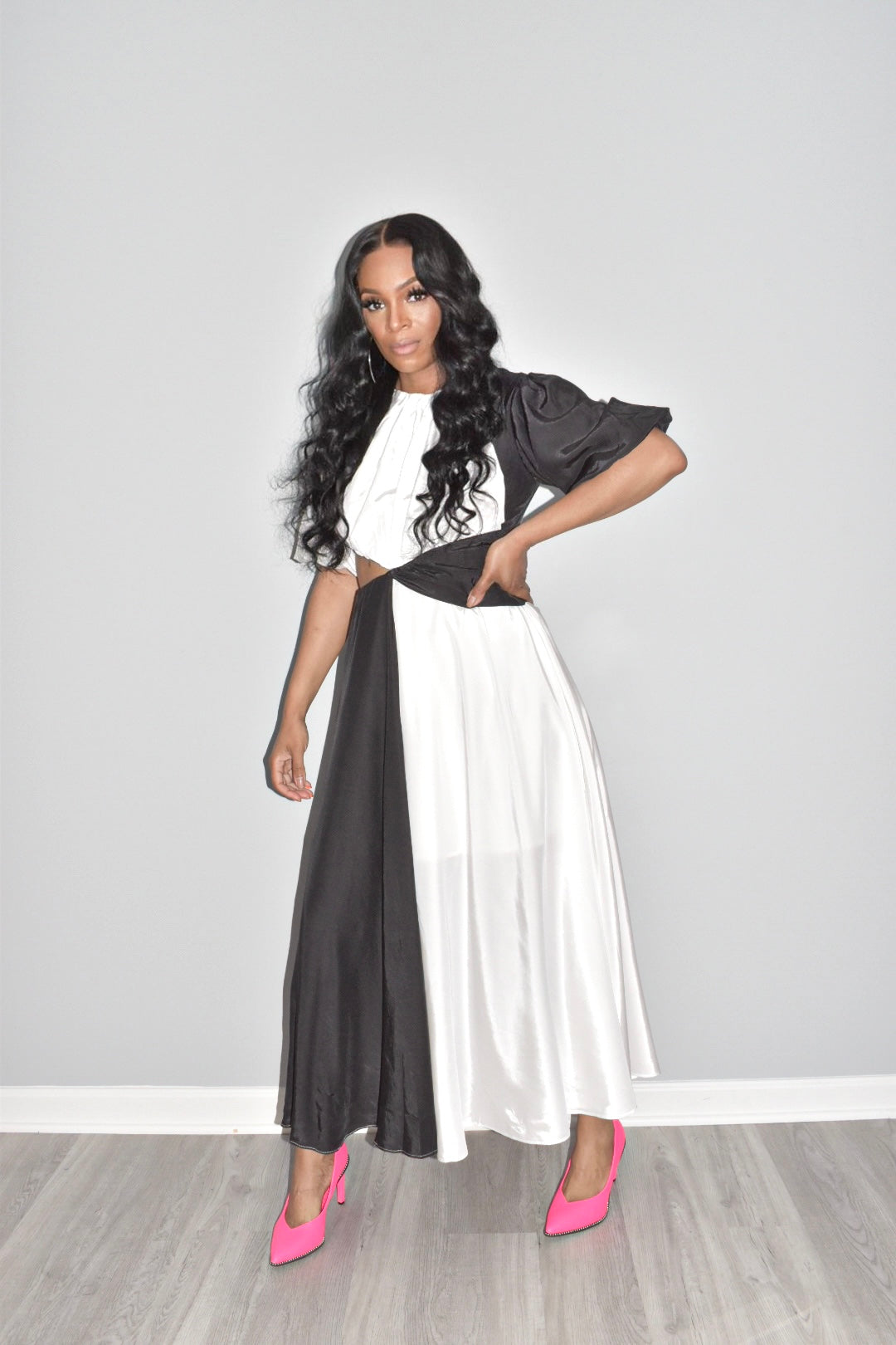 Yoni Black and White Cut Out Dress