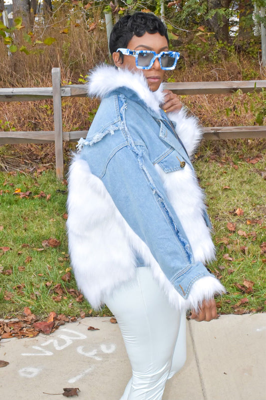 White Fur and Denim Jacket