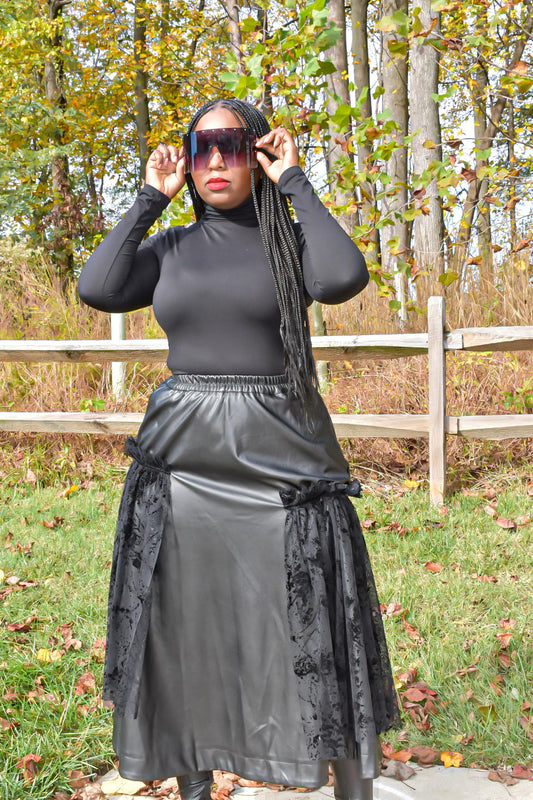 High Waist Leather A-Line Skirt