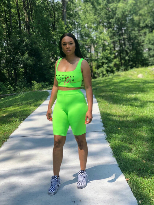Neon Green POPPIN Biker Short Set