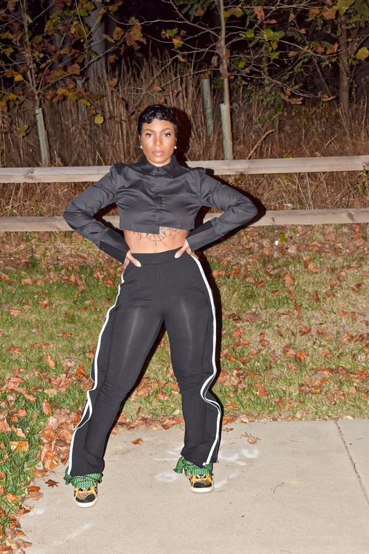 Black Ruffled Striped Joggers