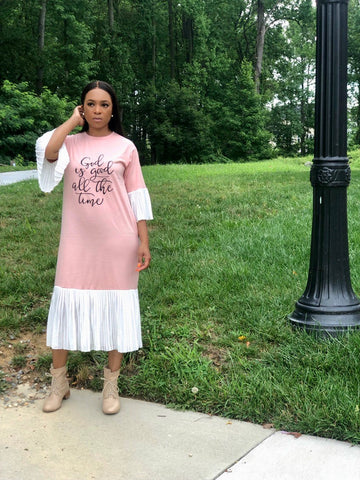 "God Is Good All the Time" Pleated T-Shirt Dress