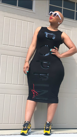 Plus Size Black on Black Patent POPPIN Dress