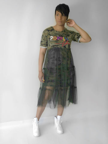 POPPIN Camo T-Shirt Dress with Tulle