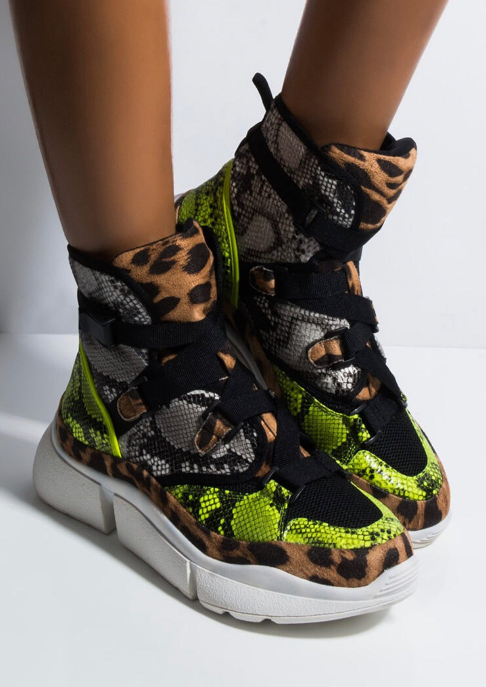 POPPIN Green Snake and Leopard Sneakers