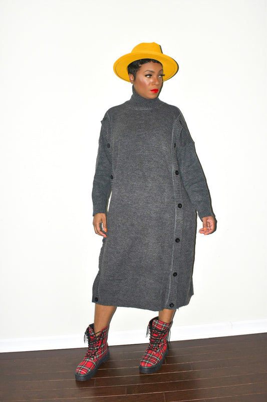 Grey Button Down Sweater Dress