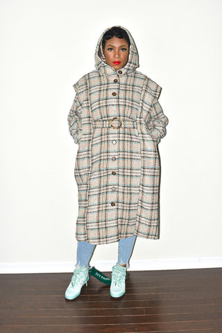 Plaid Hooded Trench Coat