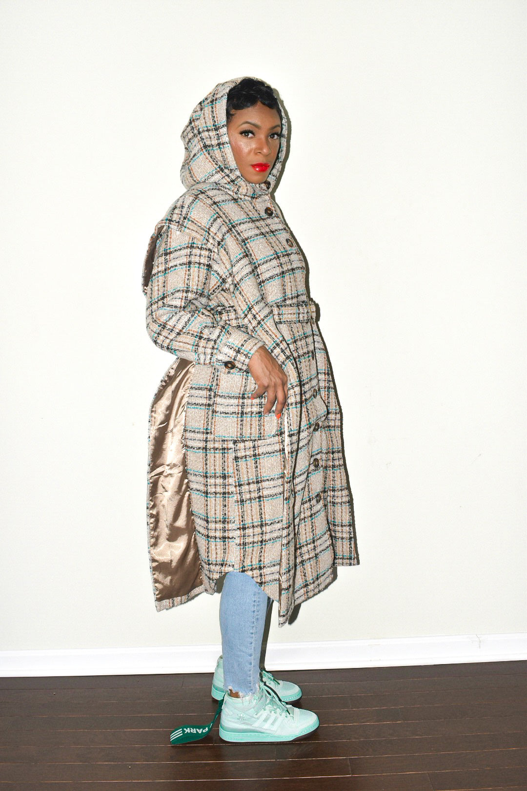 Plaid Hooded Trench Coat