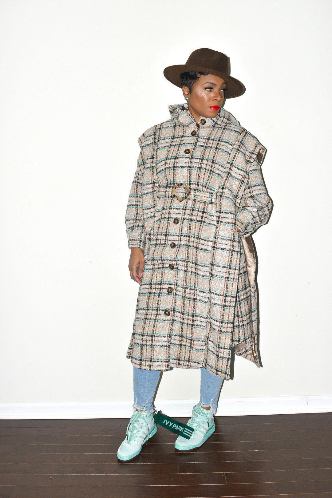 Plaid Hooded Trench Coat