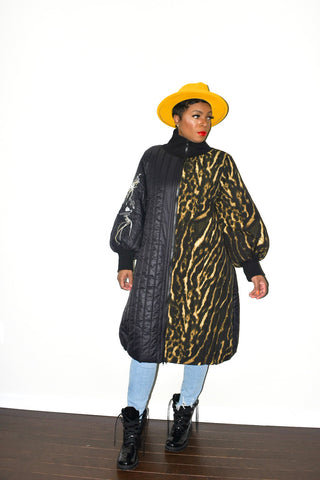 POPPIN Half Leopard Puffer Coat