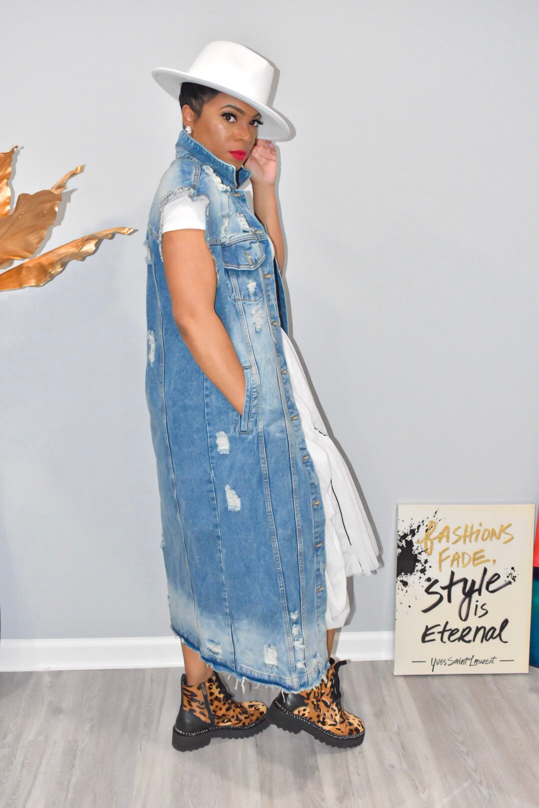 Sleeveless Denim Trench Jacket