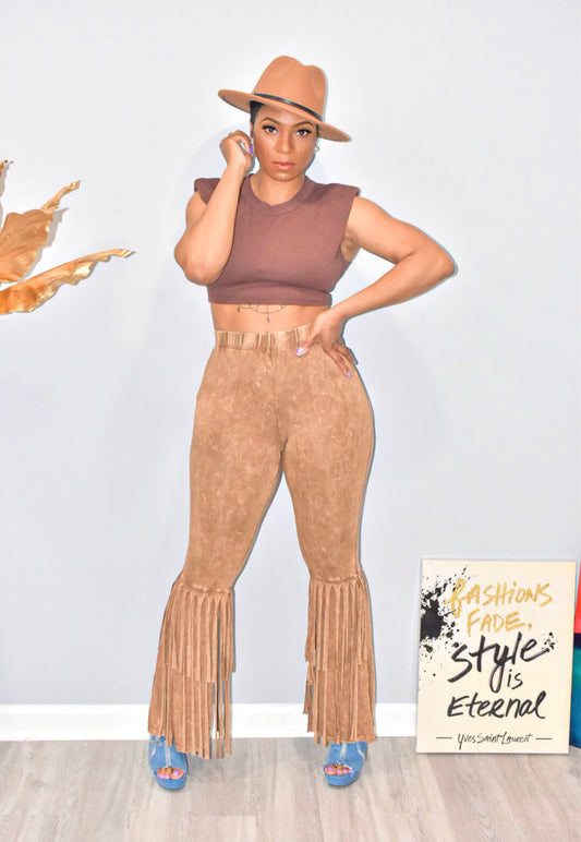 Camel 2 Layered Fringed Leggings