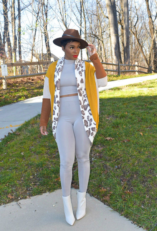 Leopard Block Knit Cardigan