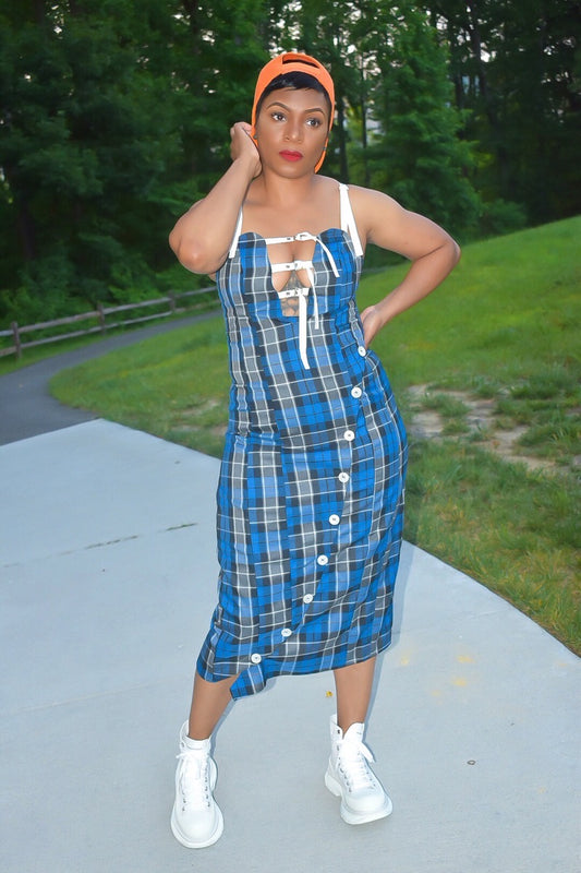 Plaid Asymmetrical Sleeveless Dress