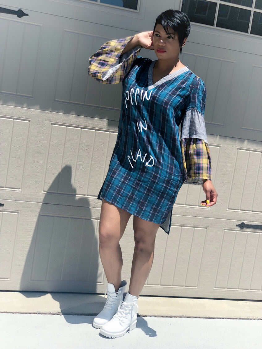 POPPIN in Plaid Tier Sleeved Dress