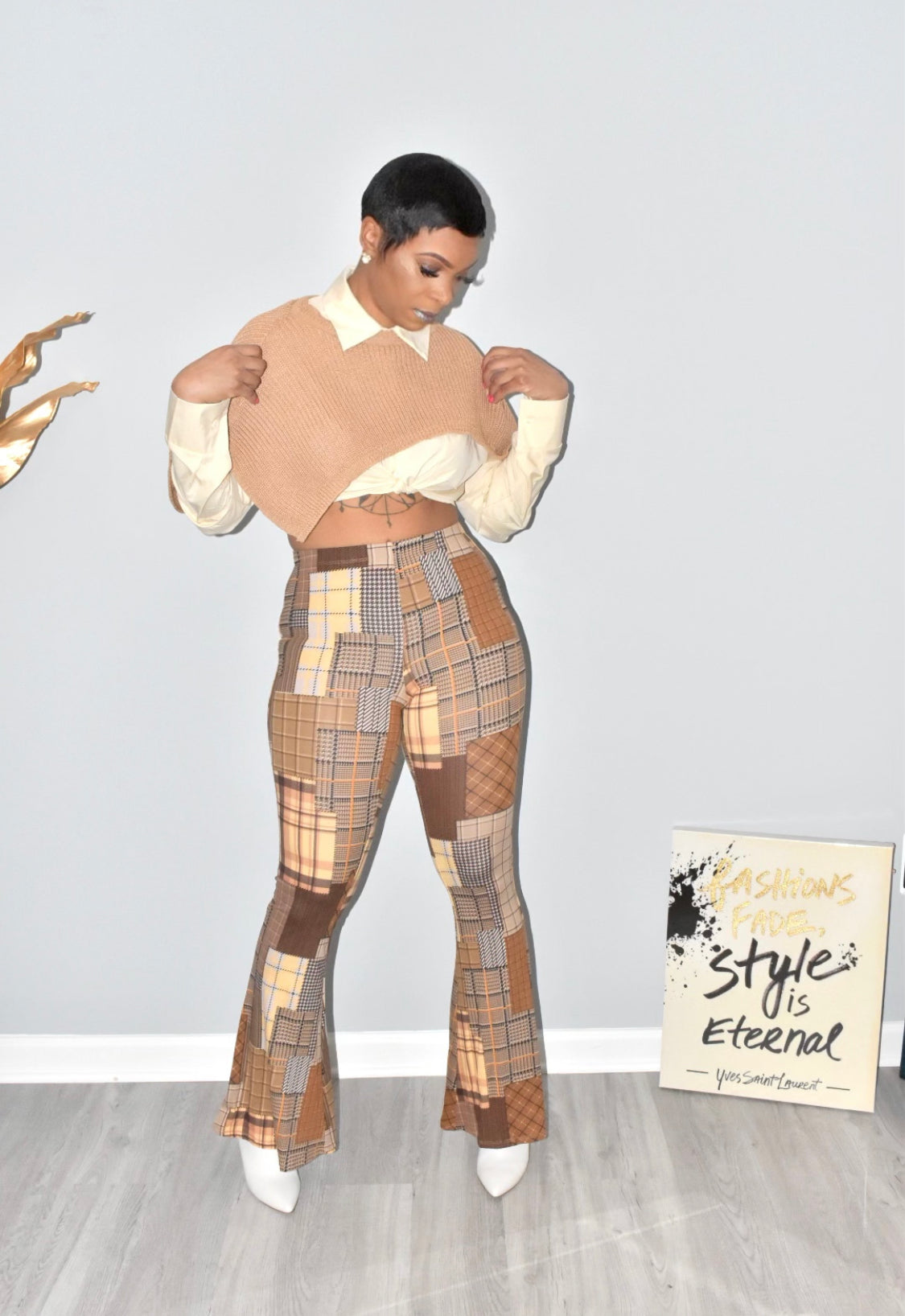 Earthtone Plaid Flared Pants