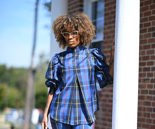 Miseducation Blue Plaid Button Up Top