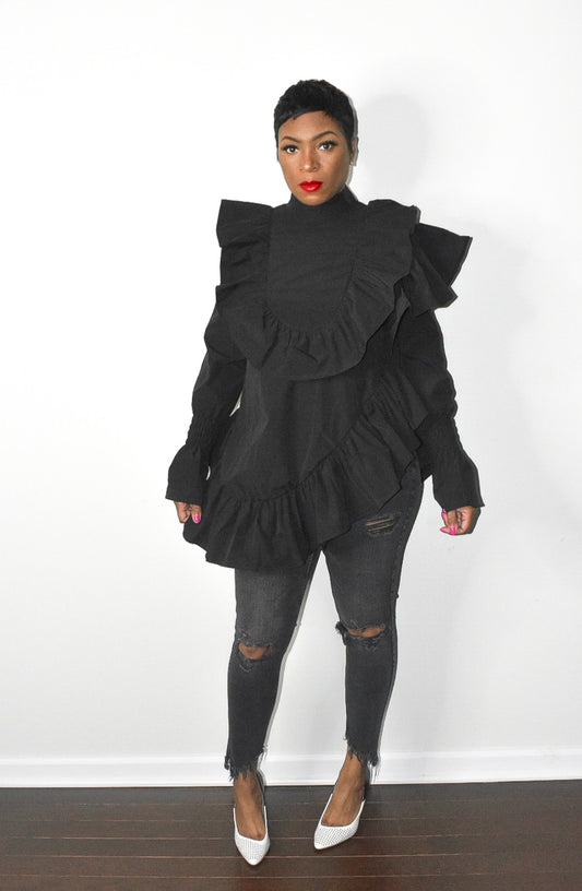 POPPIN Asymmetric Ruffled Top