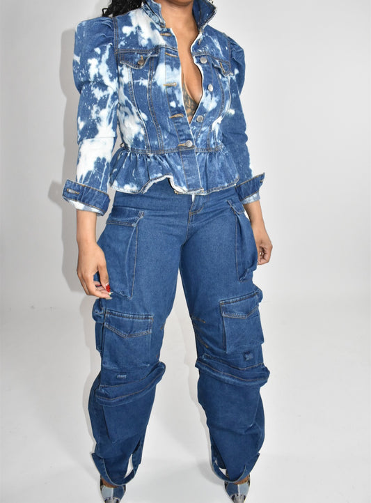 Denim Bleached Peplum Jacket